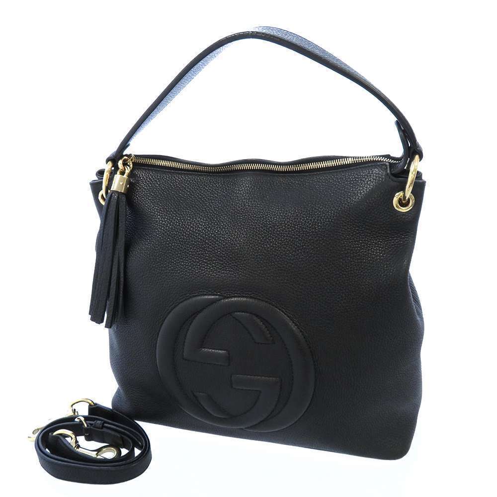 Gucci Soho Interlocking GG Shoulder Bag Tassel Hobo Black
